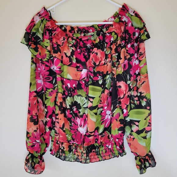 Sunny Leigh M Tropical Floral Boho Ruffle Blouse - Picture 3 of 7